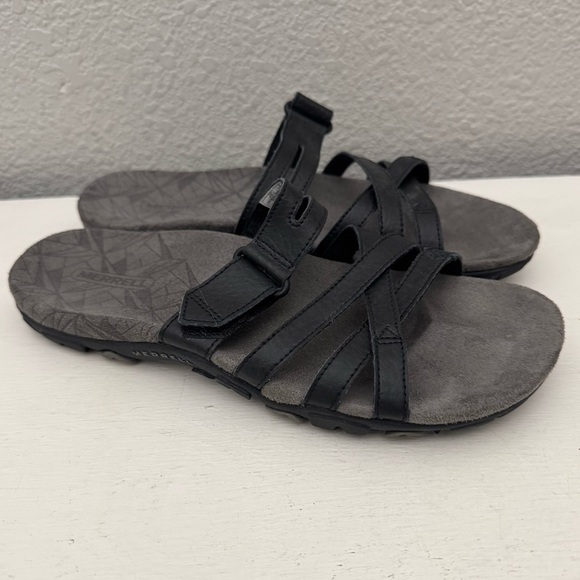 Merrell Sandspur Rose Slide Black Leather Outdoor Comfort Sandals Size 7 - Picture 1 of 11